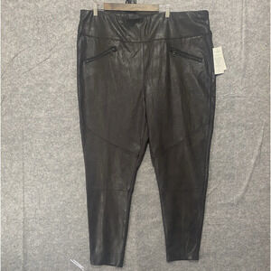 Melissa McCarthy Seven7 Faux‎ Leather Pants Sz 3X Brown Stretch Holiday Party